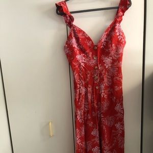Floral-Patterned Red Jumpsuit